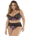 Ensemble lingerie noir, grande taille, deux pièces imprimé fleur exotique - MAL8774PRT