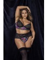 Ensemble lingerie noir, grande taille, deux pièces imprimé fleur exotique - MAL8774PRT