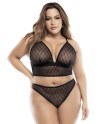 Soutien-gorge, string et jupe, grande taille, résille noire - MAL8776XBLK