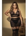 Soutien-gorge, string et jupe, grande taille, résille noire - MAL8776XBLK