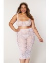 Ensemble 2 pièces grande taille, brassière résille fantaisie et jupe longue assorti - DG12921XWHT