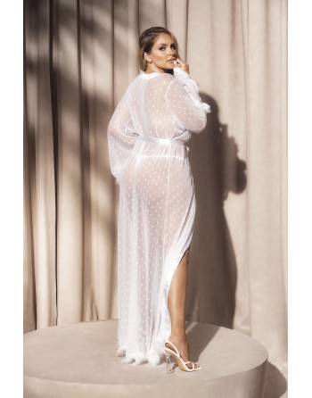 Robe longue, grande taille, en fine résille blanche - MAL7483XWHT