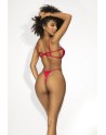 Ensemble lingerie sexy en vinyle rouge avec soutien-gorge et string - MAL2740RED