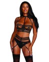 Soutien gorge, porte jarretelles et string assorti - DG12160BLK