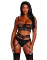 Soutien gorge, porte jarretelles et string assorti - DG12160BLK