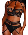 Soutien gorge, porte jarretelles et string assorti - DG12160BLK