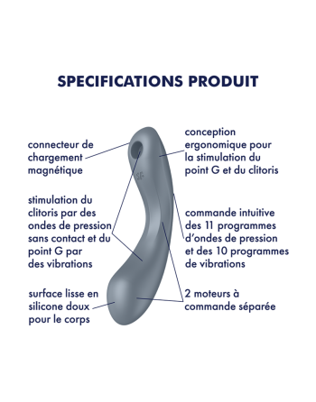 2 en 1 Stimulateur clitoridien air pulsé et vibromasseur point G Curvy Trinity 1 Gris Satisfyer - CC597819