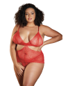 Nuisette dentelle rouge grande taille avec string ouvert ROSIE - 17-6002XR